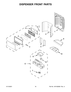 Dispenser Front Parts Diagram and Parts List for WRX735SDHZ04  Whirlpool Refrigerator