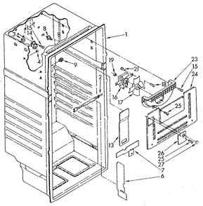 Liner Diagram and Parts List for ET18JKXSM04  Whirlpool Refrigerator