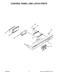 Control Panel And Latch Parts Diagram and Parts List for WDF520PADB8  Whirlpool Dishwasher