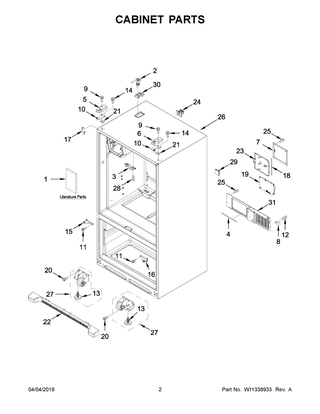 Cabinet Parts Diagram and Parts List for IX7DDEXGZ003  Whirlpool Refrigerator