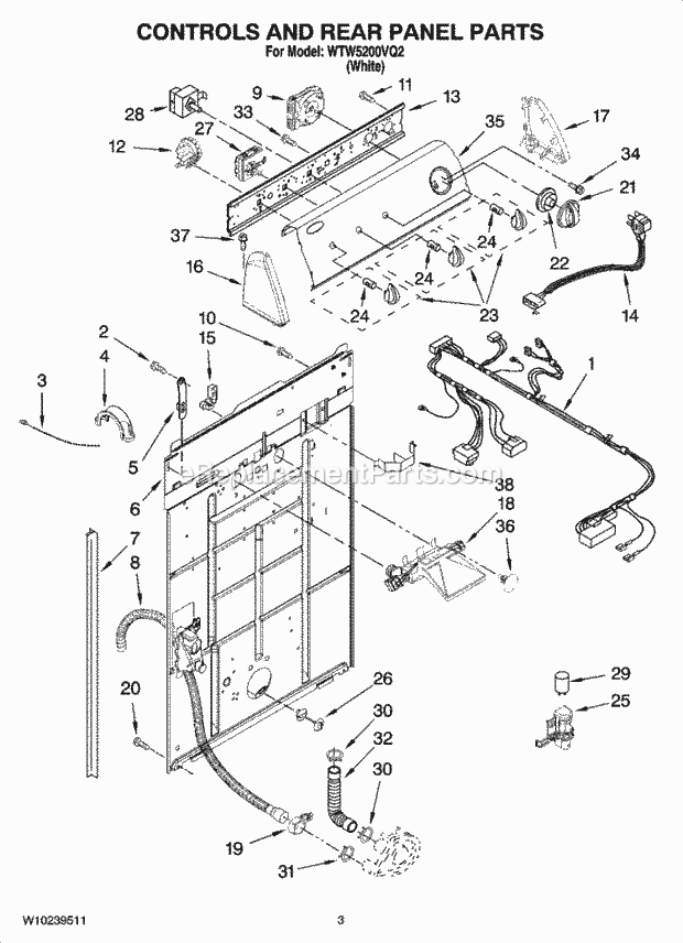 Part Location Diagram of W10211260 Whirlpool Wire Harness