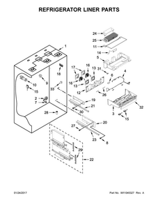 Refrigerator Liner Parts Diagram and Parts List for KBFN502ESS02  KitchenAid Refrigerator