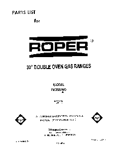 Front Cover Diagram and Parts List for H6358*0  Roper Range
