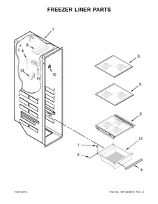 Freezer Liner Parts Diagram and Parts List for 10651135610  Kenmore Refrigerator