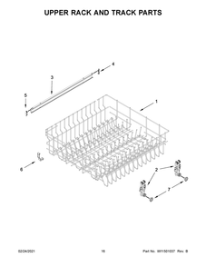 Upper Rack And Track Parts Diagram and Parts List for WDF520PADB8  Whirlpool Dishwasher