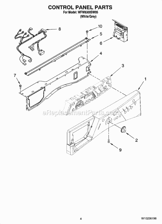 Control Panel Parts Diagram and Parts List for WFW8300SW05  Whirlpool Washer