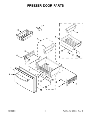 Freezer Door Parts Diagram and Parts List for WRF767SDHV00  Whirlpool Refrigerator