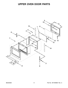 Upper Oven Door Parts Diagram and Parts List for KODE300ESS05  Whirlpool Microwave Oven Combo
