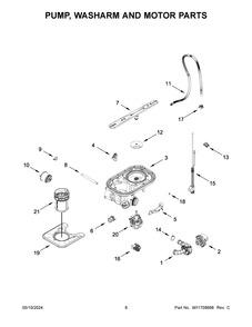 Pump, Washarm And Motor Parts Diagram and Parts List for KDTF924PPS0  KitchenAid Dishwasher