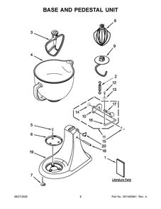 Base And Pedestal Unit Diagram and Parts List for 5KSM156VGBPP4  Whirlpool Mixer