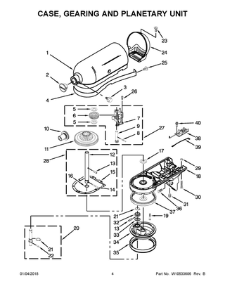 Case, Gearing And Planetary Unit Diagram and Parts List for 9KSM160FGER0  Whirlpool Mixer