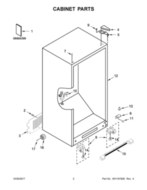 02 - CABINET PARTS Diagram and Parts List for MZF34X20DW01  Whirlpool Freezer