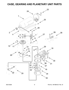 Case, Gearing And Planetary Unit Parts Diagram and Parts List for 5KSM125EIB5  KitchenAid Mixer