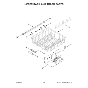 Upper Rack And Track Parts Diagram and Parts List for KDTS424SBE0  KitchenAid Dishwasher