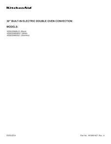 Cover Sheet Diagram and Parts List for KEBS209BSS01  KitchenAid Wall Oven