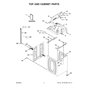 Top And Cabinet Parts Diagram and Parts List for WTW5010LW0  Whirlpool Washer