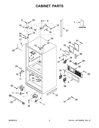 Cabinet Parts Diagram and Parts List for WRF954CIHW01  Whirlpool Refrigerator