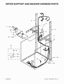 Dryer Support And Washer Harness Parts Diagram and Parts List for WETLV27FW0  Whirlpool Washer Dryer Combo