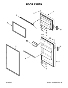 Door Parts Diagram and Parts List for IK4TXWFDW01  Whirlpool Refrigerator