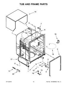 Tub And Frame Parts Diagram and Parts List for 66513009N511  Kenmore Dishwasher
