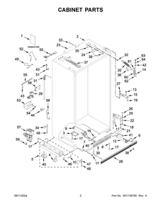 02 - Cabinet Parts Diagram and Parts List for JBSS42E22L01  Whirlpool Refrigerator