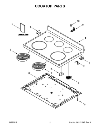 Cooktop Parts Diagram and Parts List for WFE505W0JV0  Whirlpool Range