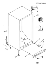 Cabinet Diagram and Parts List for EV150NXEW2  Whirlpool Freezer