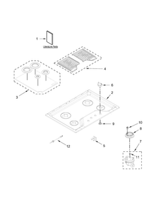 Cooktop, Burner And Grate Parts Diagram and Parts List for WCG75US0DB00  Whirlpool Cooktop