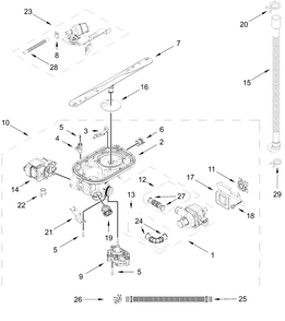 Pump, Washarm And Motor Parts Diagram and Parts List for JDTS3924SP0  Whirlpool Dishwasher
