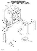 TUB AND FRAME PARTS Diagram and Parts List for GU2500XTPB3  Whirlpool Dishwasher