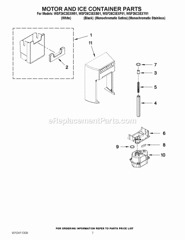 MOTOR AND ICE CONTAINER PARTS Diagram and Parts List for WSF26C3EXF01  Whirlpool Refrigerator