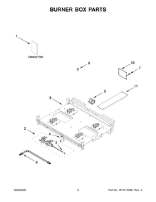 Burner Box Parts Diagram and Parts List for JDRP430HM01  Whirlpool Range