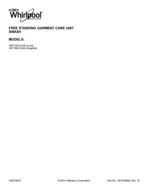 01 - COVER SHEET Diagram and Parts List for SFF1001CLN0  Whirlpool Washer