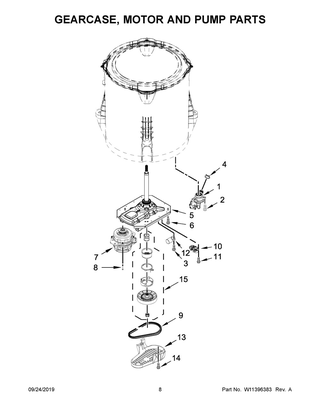 Gearcase, Motor And Pump Parts Diagram and Parts List for CAW42114GW2  Whirlpool Washer