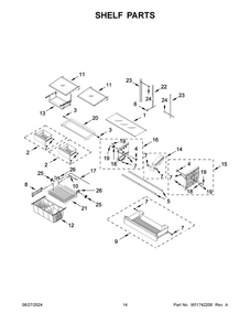 08 - Shelf Parts Diagram and Parts List for KRFC136RWH00  Whirlpool Refrigerator