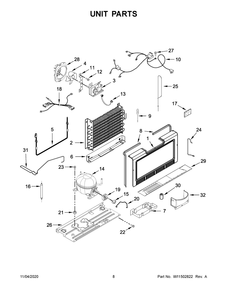 Unit Parts Diagram and Parts List for WZF34X20DW02  Whirlpool Freezer