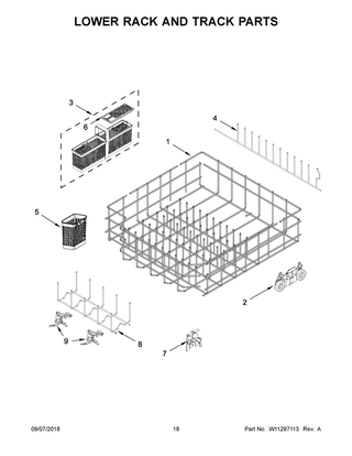 Lower Rack And Track Parts Diagram and Parts List for KDTM384ESS3  Whirlpool Dishwasher
