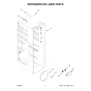 Refrigerator Liner Parts Diagram and Parts List for WRS321SDHB11  Whirlpool Refrigerator