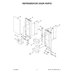 Refrigerator Door Parts Diagram and Parts List for KRFF305ESS10  KitchenAid Refrigerator