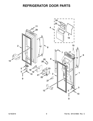 Refrigerator Door Parts Diagram and Parts List for WRF767SDHV00  Whirlpool Refrigerator