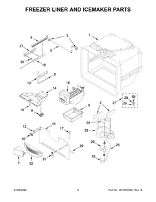 Freezer Liner And Icemaker Parts Diagram and Parts List for WRF540CWHV09  Whirlpool Refrigerator