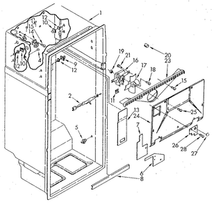 Liner Diagram and Parts List for ET20GKXSF01  Whirlpool Refrigerator