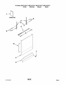 Door And Panel Parts Diagram and Parts List for 66515112K211  Kenmore Dishwasher