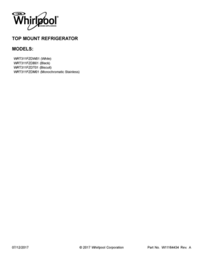01 - COVER SHEET Diagram and Parts List for WRT311FZDT01  Whirlpool Refrigerator