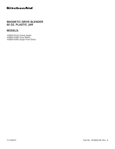 Cover Sheet Diagram and Parts List for KSB5015CA0  KitchenAid Blender
