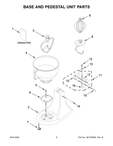 Base And Pedestal Unit Parts Diagram and Parts List for KSM96BM5  KitchenAid Mixer