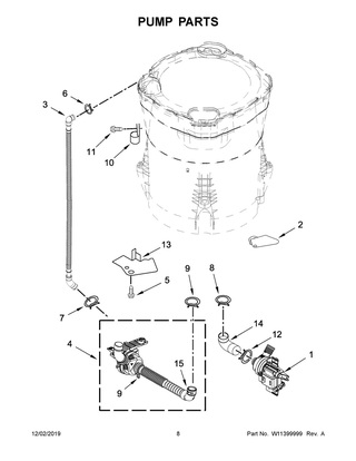 Pump Parts Diagram and Parts List for WTW8500DW6  Whirlpool Washer