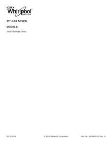 Cover Sheet Diagram and Parts List for WGD75HEFW0  Whirlpool Dryer