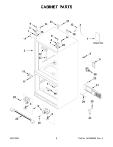 Cabinet Parts Diagram and Parts List for WRF535SWHV05  Whirlpool Refrigerator