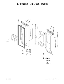Refrigerator Door Parts Diagram and Parts List for WRFA32SMHZ03  Whirlpool Refrigerator